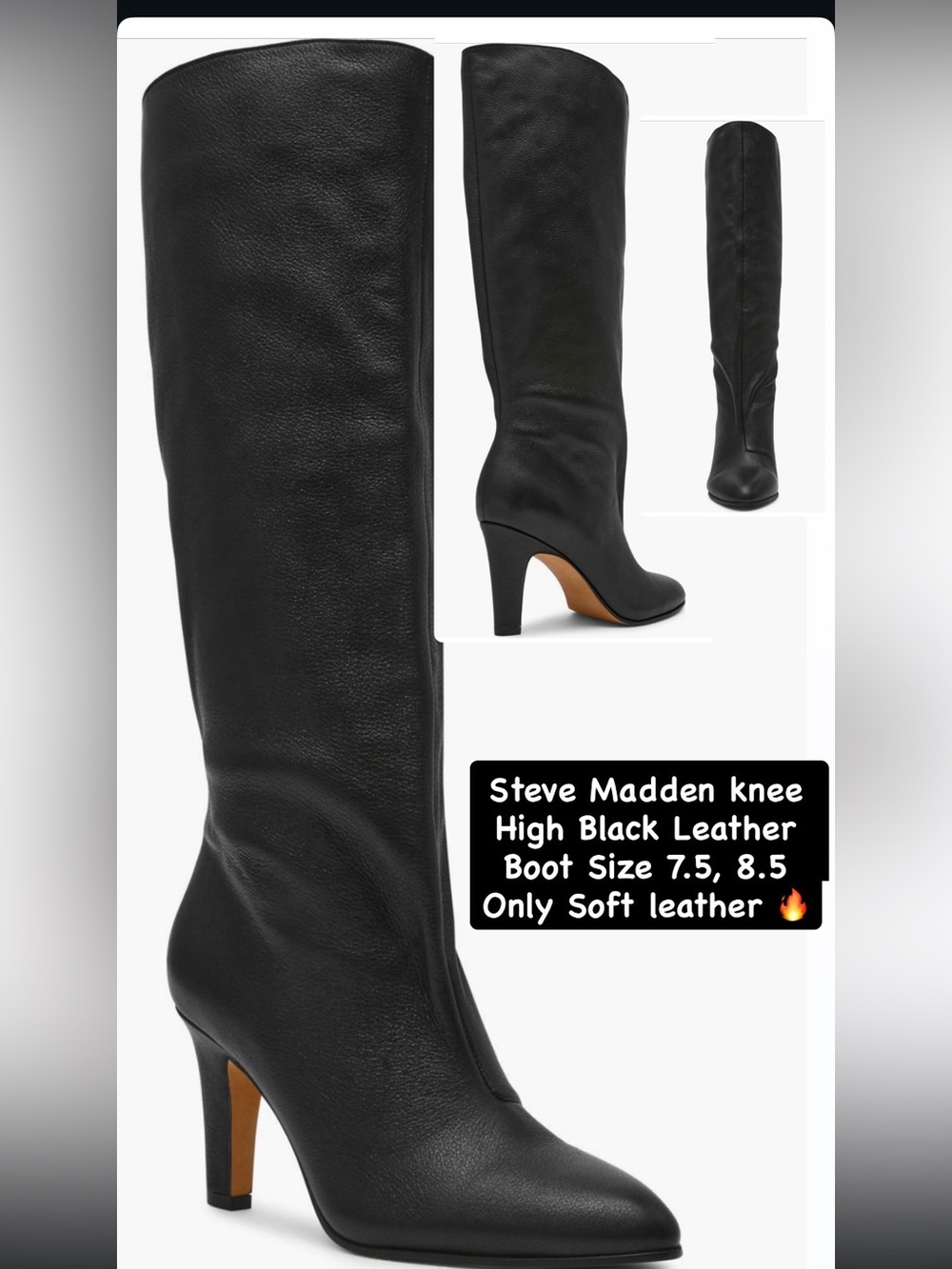 Steve Madden Rizk Women's Black Knee-High Leather 3”Heeled Boot NWB